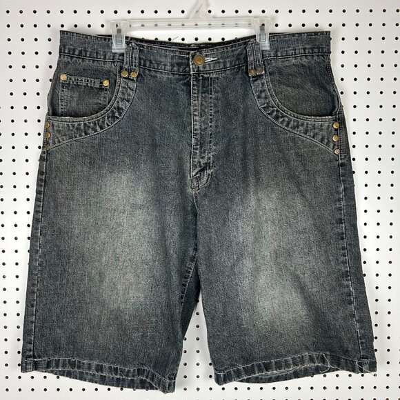 Raider Jean Co Black Gothic Jorts Size 40 Skater Gothic Punk Denim Riveted Punk - Picture 4 of 7